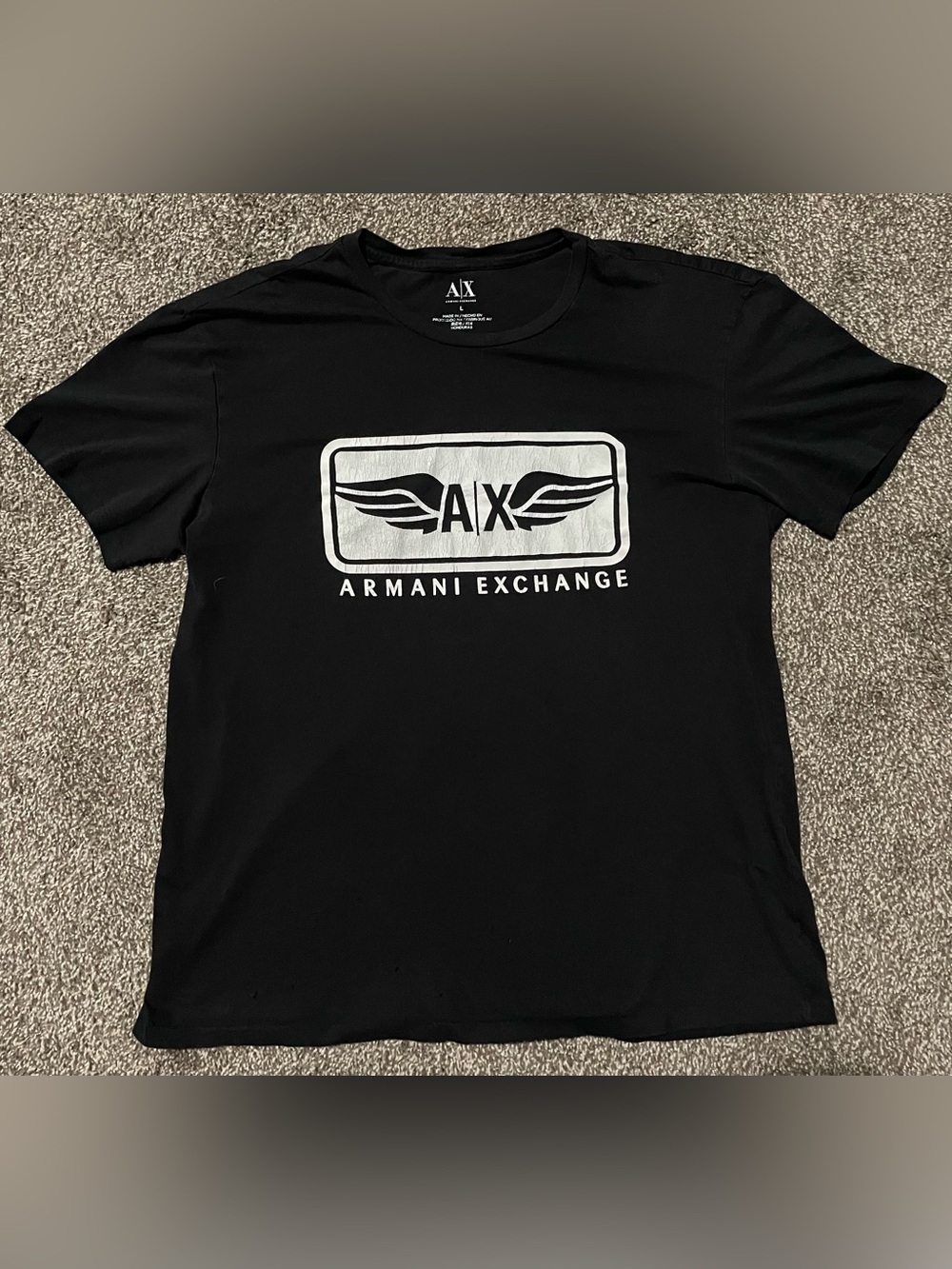 Armani Exchange Black Tee with White A|X Wing Logo
